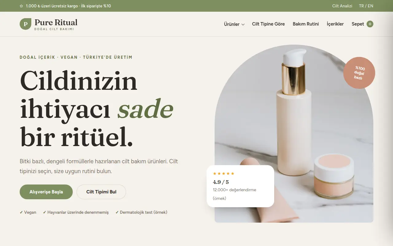 Giyim E-Ticaret Web Sitesi — Pure Ritual Cilt Bakım Mağazası